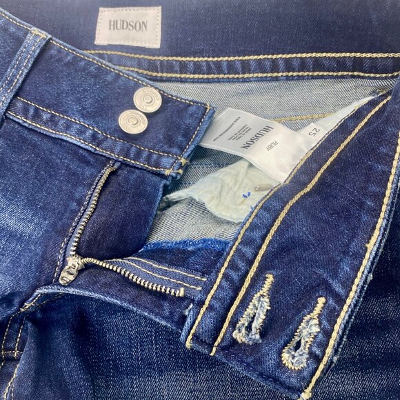 Hudson Blue Ruby Mid-Thigh Button Flap Back Pocket Cuffed Denim Short Sz 25 NEW! - Picture 5 of 9